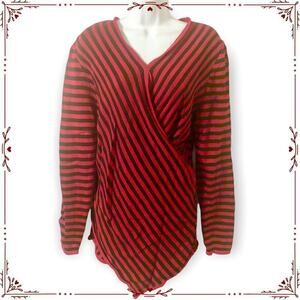 Rendition Women's XL Red and Black Striped Faux Wrap Sweater
